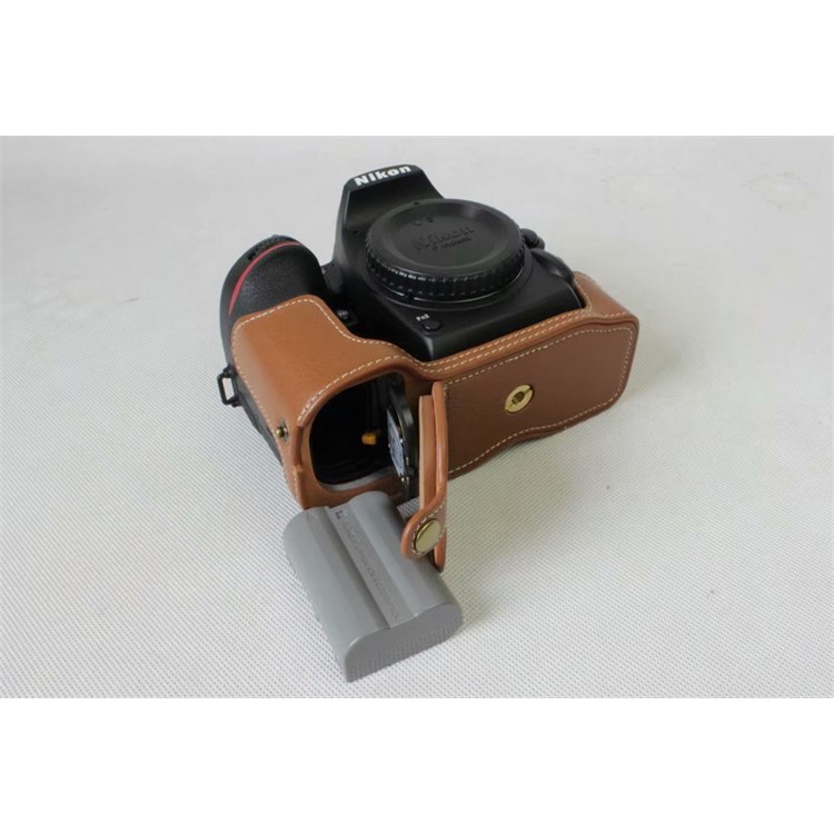 Genuine Cowhide Leather Half Bag Cover for Nikon D7500 Digital SLR Camera - Brown-6