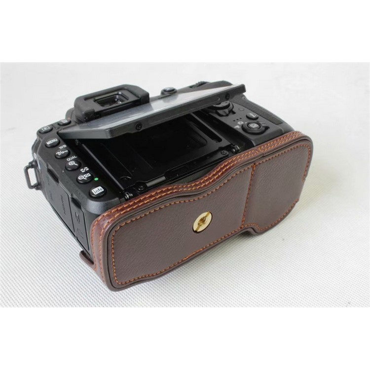 Genuine Cowhide Leather Half Protection Shell Bag for Nikon D7500 Digital SLR Camera - Coffee-10
