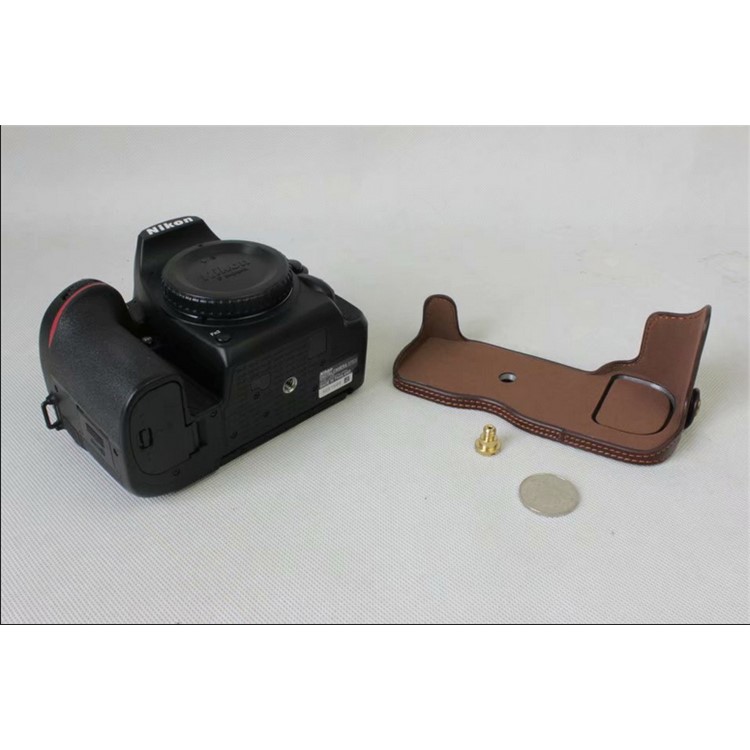 Genuine Cowhide Leather Half Protection Shell Bag for Nikon D7500 Digital SLR Camera - Coffee-11