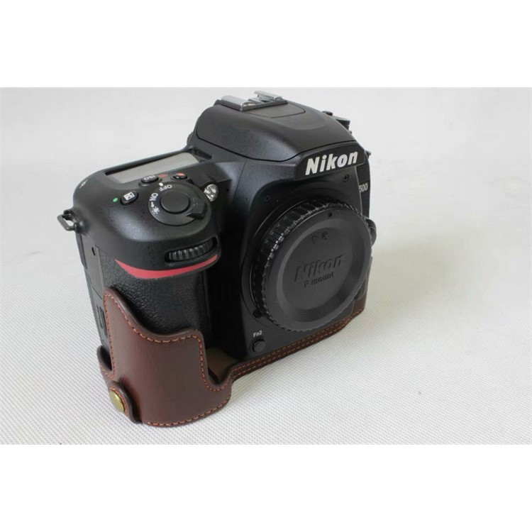 Genuine Cowhide Leather Half Protection Shell Bag for Nikon D7500 Digital SLR Camera - Coffee-3