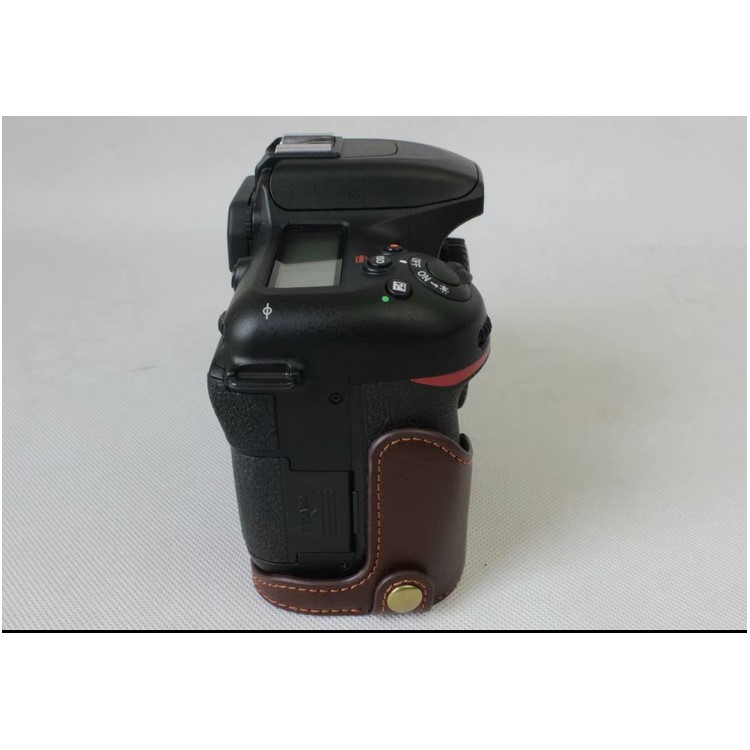 Genuine Cowhide Leather Half Protection Shell Bag for Nikon D7500 Digital SLR Camera - Coffee-5
