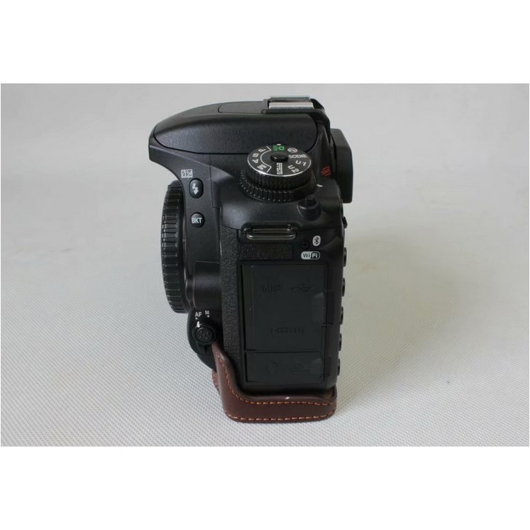 Genuine Cowhide Leather Half Protection Shell Bag for Nikon D7500 Digital SLR Camera - Coffee-6