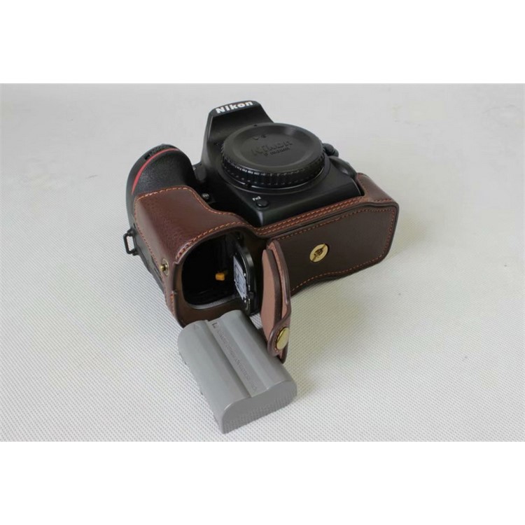 Genuine Cowhide Leather Half Protection Shell Bag for Nikon D7500 Digital SLR Camera - Coffee-8