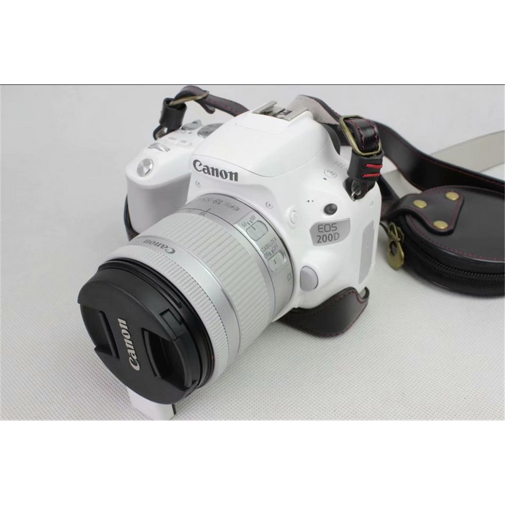 PU Leather Protective Bag + Strap + Camera Lens Bag for Canon EOS 200D - Black-10