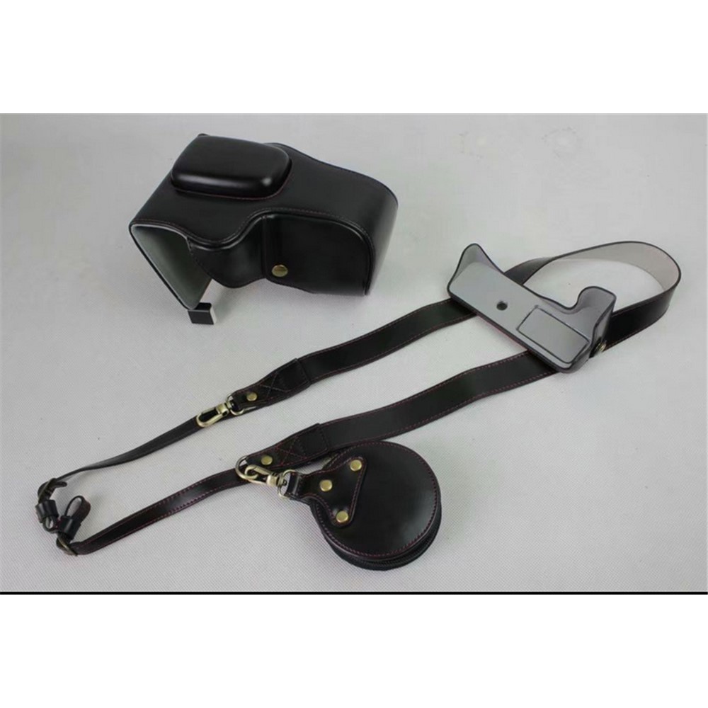 PU Leather Protective Bag + Strap + Camera Lens Bag for Canon EOS 200D - Black-18