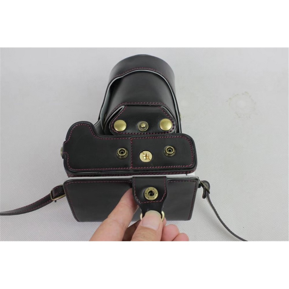 PU Leather Protective Bag + Strap + Camera Lens Bag for Canon EOS 200D - Black-5