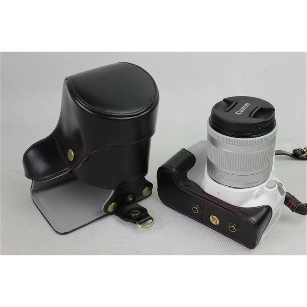 PU Leather Protective Bag + Strap + Camera Lens Bag for Canon EOS 200D - Black-6