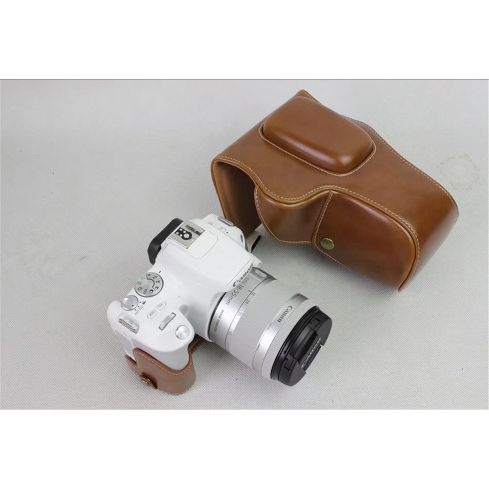 PU Leather Protective Pouch + Strap + Camera Lens Bag for Canon EOS 200D - Brown-2