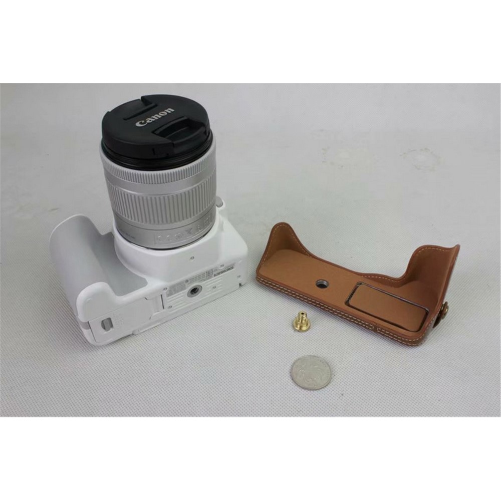 PU Leather Protective Pouch + Strap + Camera Lens Bag for Canon EOS 200D - Brown-4