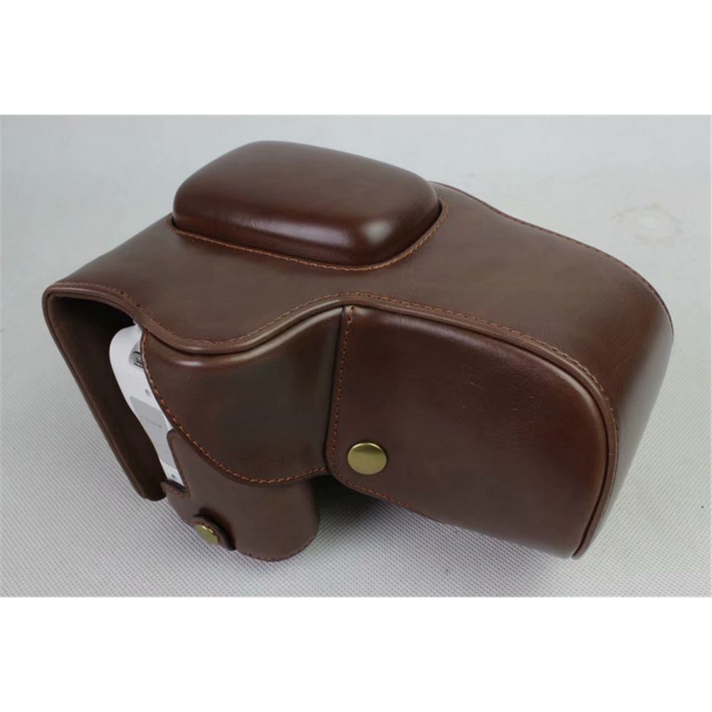 PU Leather Case Bag Protector + Strap + Camera Lens Bag for Canon EOS 200D - Coffee-2