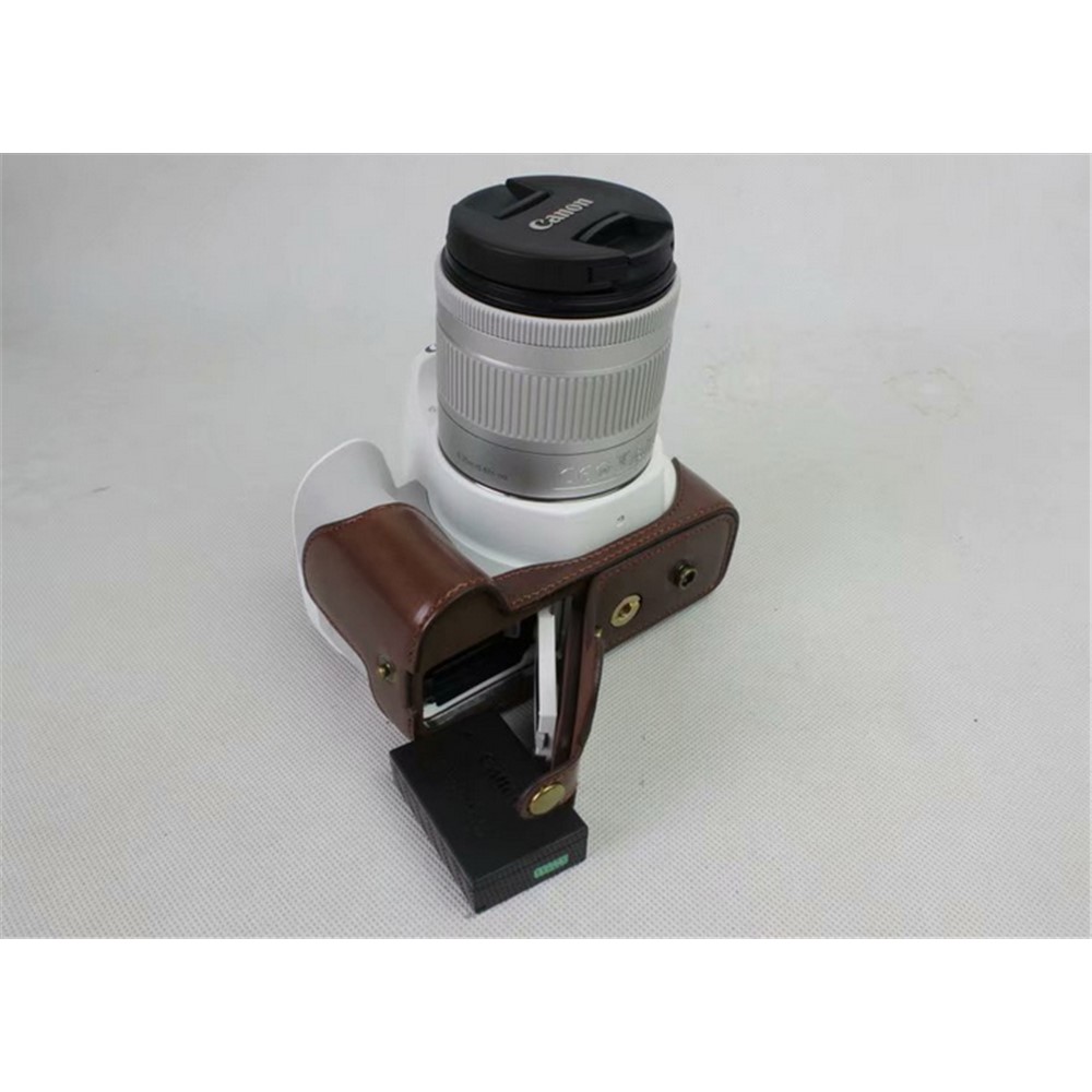 PU Leather Case Bag Protector + Strap + Camera Lens Bag for Canon EOS 200D - Coffee-4