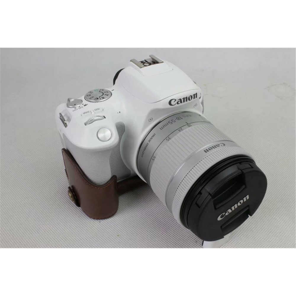 PU Leather Case Bag Protector + Strap + Camera Lens Bag for Canon EOS 200D - Coffee-5