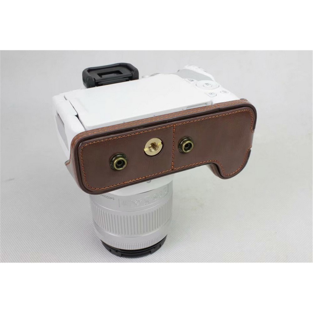PU Leather Case Bag Protector + Strap + Camera Lens Bag for Canon EOS 200D - Coffee-7