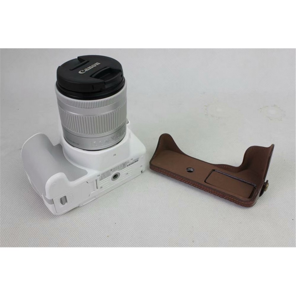PU Leather Case Bag Protector + Strap + Camera Lens Bag for Canon EOS 200D - Coffee-8
