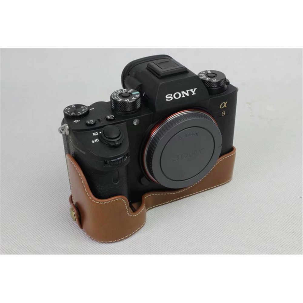 Half Camera PU Leather Protective Shell for Sony ILCE-9 / A9 / A7RM3 A7RIII - Brown-2