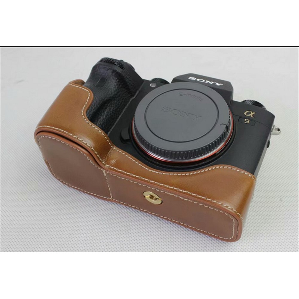 Half Camera PU in Pelle Pechectry Gush Per Sony ILCE-9 / A9 / A7RM3 A7RIII - Marrone-5