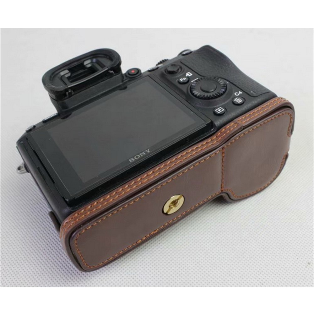 Half Camera PU Leather Protection Shell for Sony ILCE-9 / A9 / A7RM3 A7RIII - Coffee-1