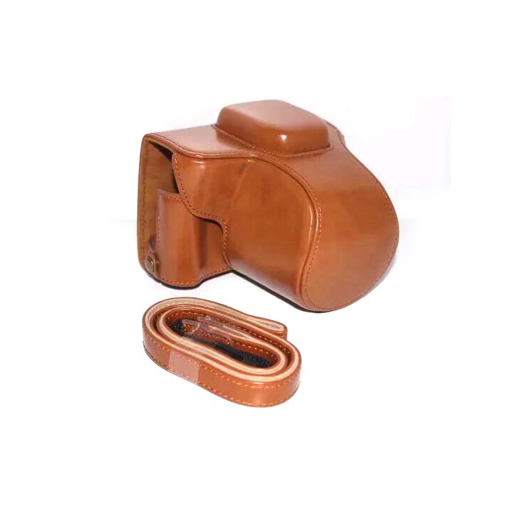 PU Leather Camera Protective Pouch Bag + Strap for Fujifilm X-T100 - Brown-1