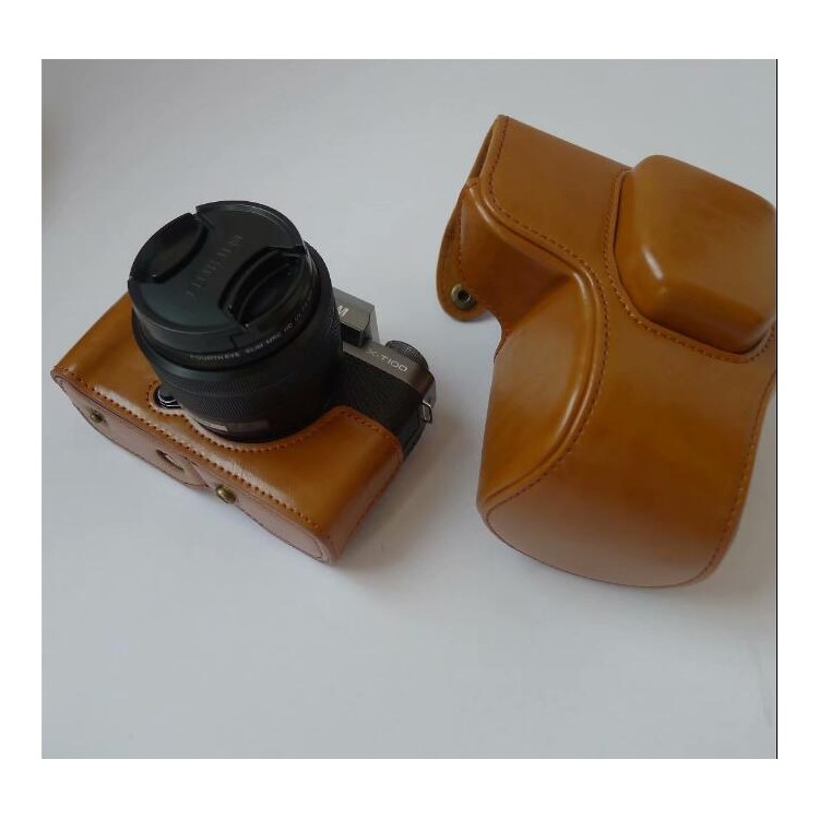 PU Leather Camera Protective Pouch Bag + Strap for Fujifilm X-T100 - Brown-11