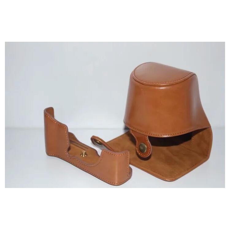 PU Leather Camera Protective Pouch Bag + Strap for Fujifilm X-T100 - Brown-15