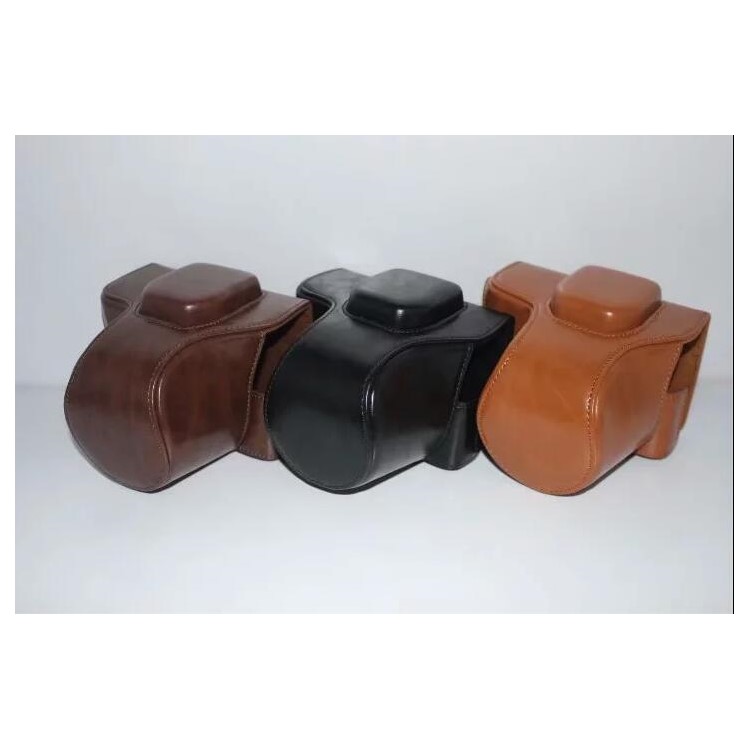 PU Leather Camera Protective Pouch Bag + Strap for Fujifilm X-T100 - Brown-18