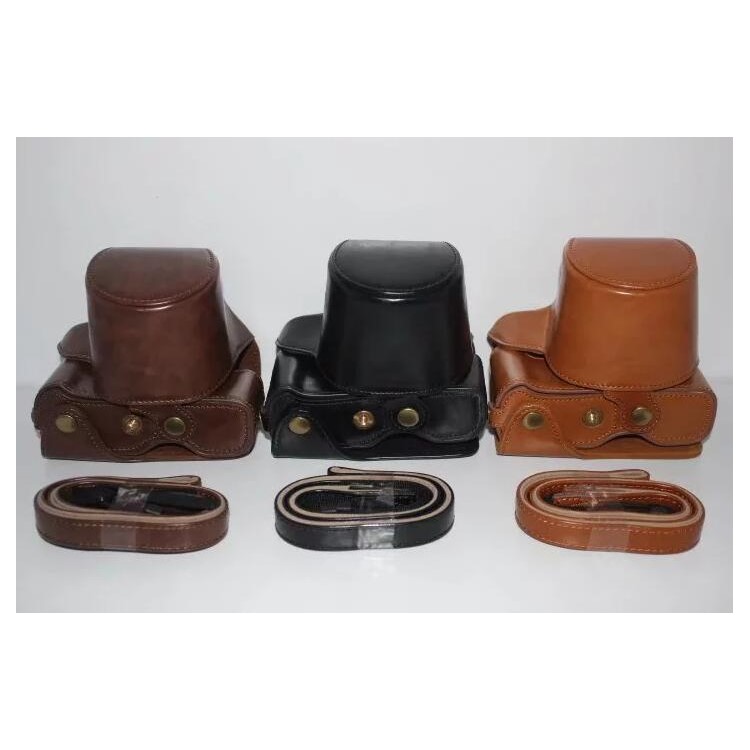 PU Leather Camera Protective Pouch Bag + Strap for Fujifilm X-T100 - Brown-19