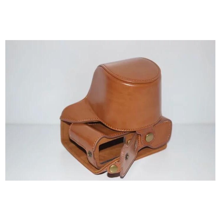 PU Leather Camera Protective Pouch Bag + Strap for Fujifilm X-T100 - Brown-3