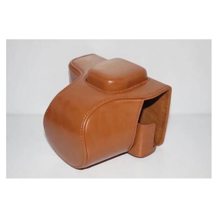 PU Leather Camera Protective Pouch Bag + Strap for Fujifilm X-T100 - Brown-4