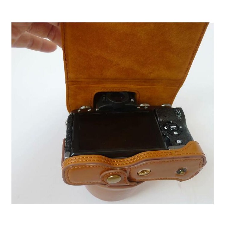 PU Leather Camera Protective Pouch Bag + Strap for Fujifilm X-T100 - Brown-5