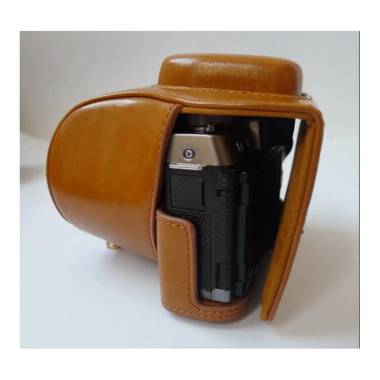 PU Leather Camera Protective Pouch Bag + Strap for Fujifilm X-T100 - Brown-7