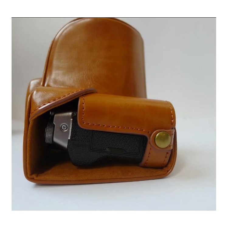 PU Leather Camera Protective Pouch Bag + Strap for Fujifilm X-T100 - Brown-8