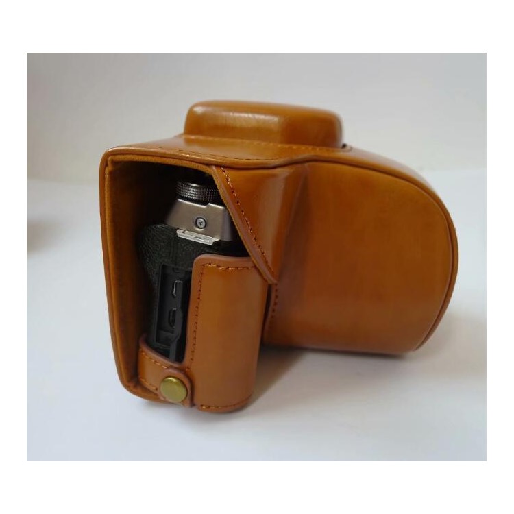 PU Leather Camera Protective Pouch Bag + Strap for Fujifilm X-T100 - Brown-9