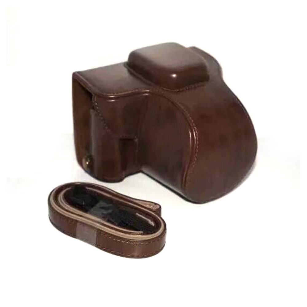 PU Leather Camera Protection Case Cover + Strap for Fujifilm X-T100 - Coffee-1