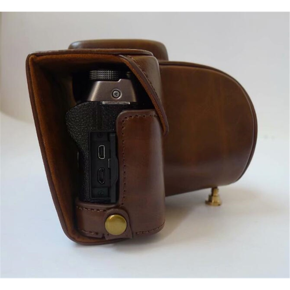 PU Leather Camera Protection Case Cover + Strap for Fujifilm X-T100 - Coffee-11