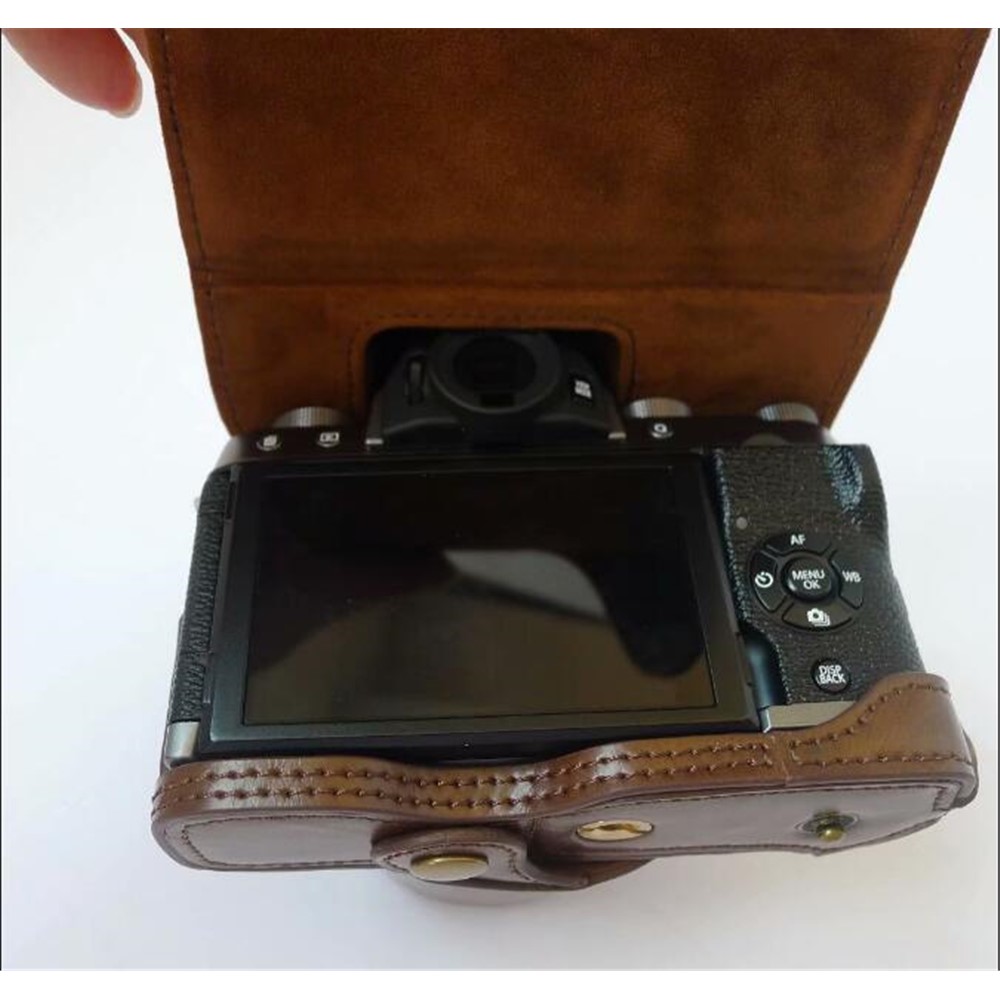 PU Leather Camera Protection Case Cover + Strap for Fujifilm X-T100 - Coffee-14