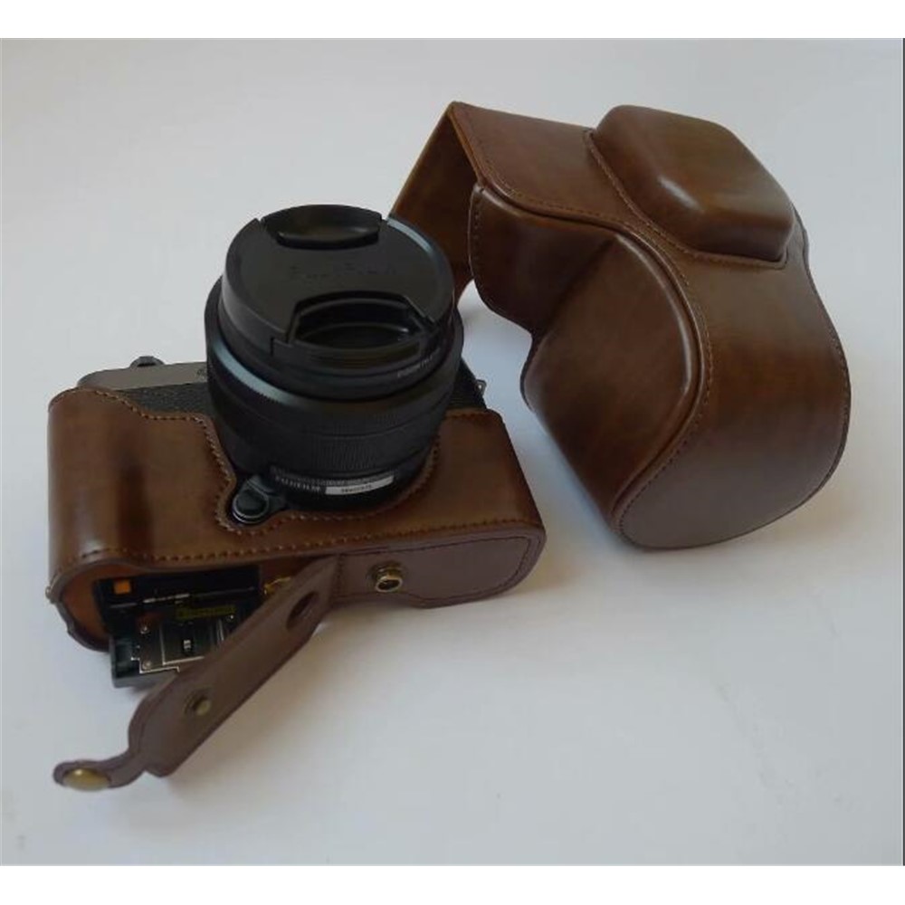 PU Leather Camera Protection Case Cover + Strap for Fujifilm X-T100 - Coffee-15