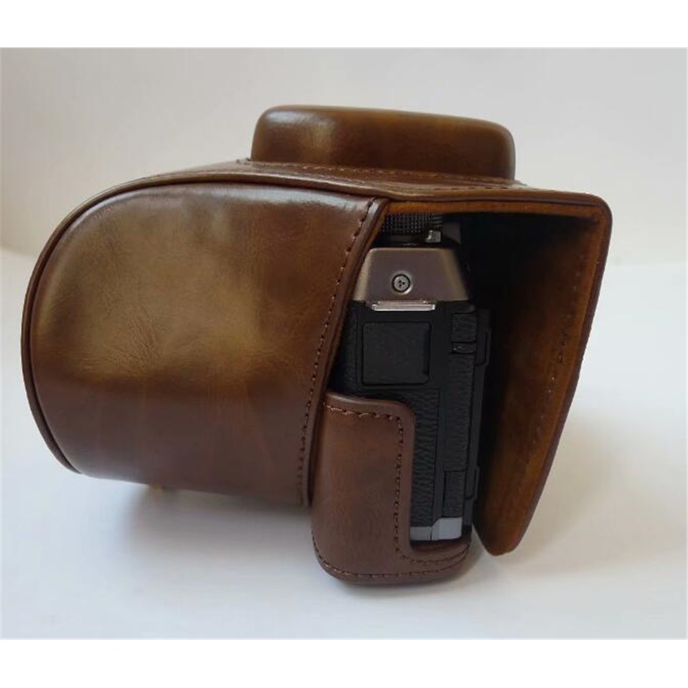 PU Leather Camera Protection Case Cover + Strap for Fujifilm X-T100 - Coffee-7