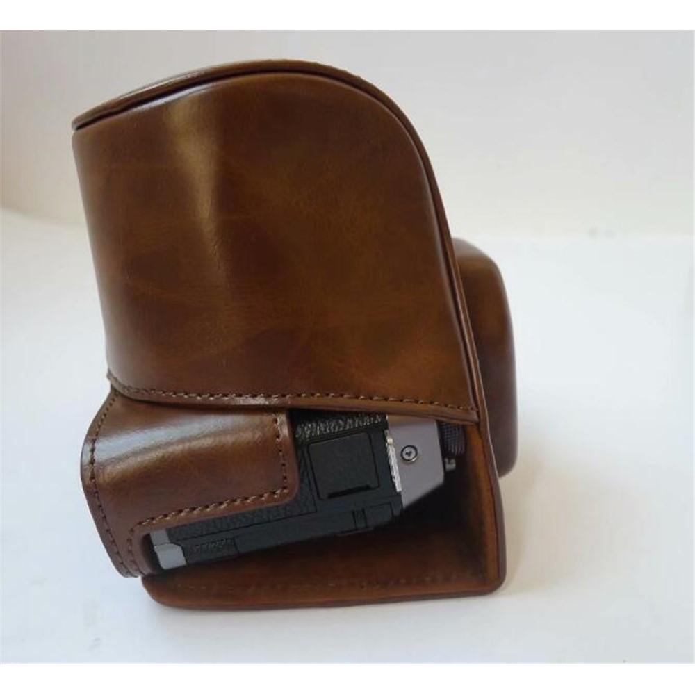 PU Leather Camera Protection Case Cover + Strap for Fujifilm X-T100 - Coffee-8