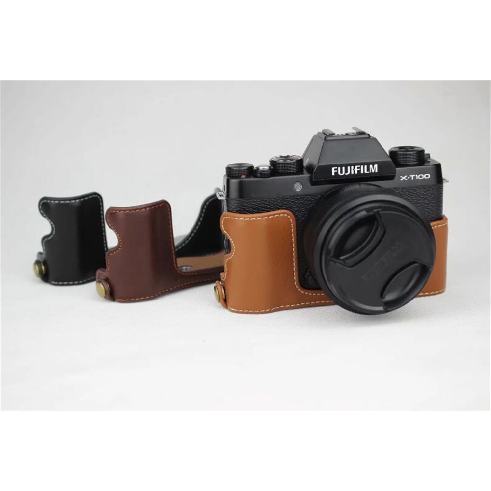 Genuine Leather Half Bottom Camera Protection Shell for Fujifilm X-T100 - Coffee-12