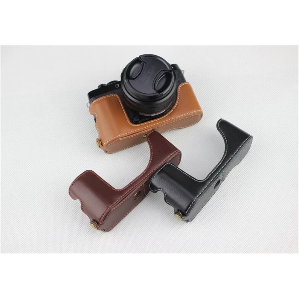 Genuine Leather Half Bottom Camera Protection Shell for Fujifilm X-T100 - Coffee-13