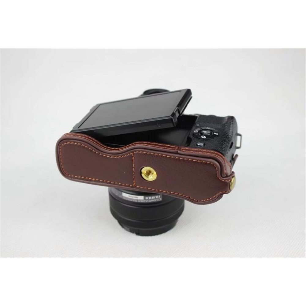 Genuine Leather Half Bottom Camera Protection Shell for Fujifilm X-T100 - Coffee-3