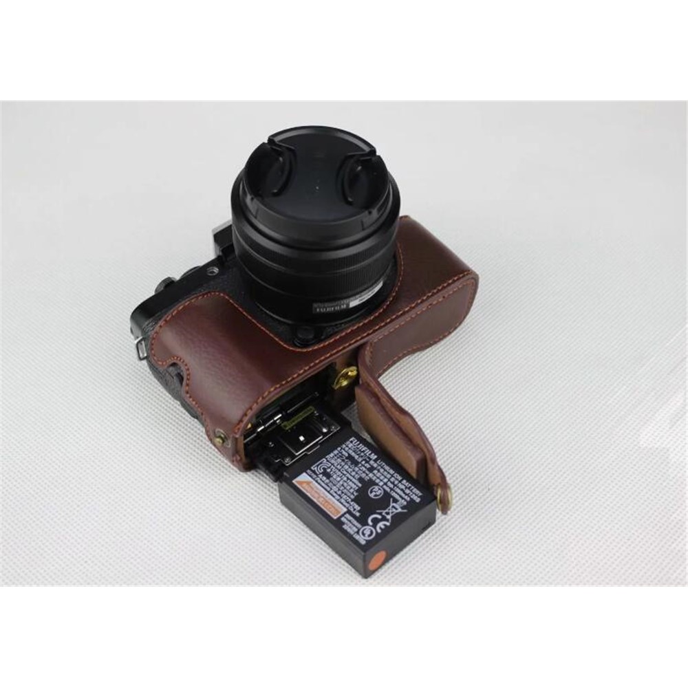 Genuine Leather Half Bottom Camera Protection Shell for Fujifilm X-T100 - Coffee-4