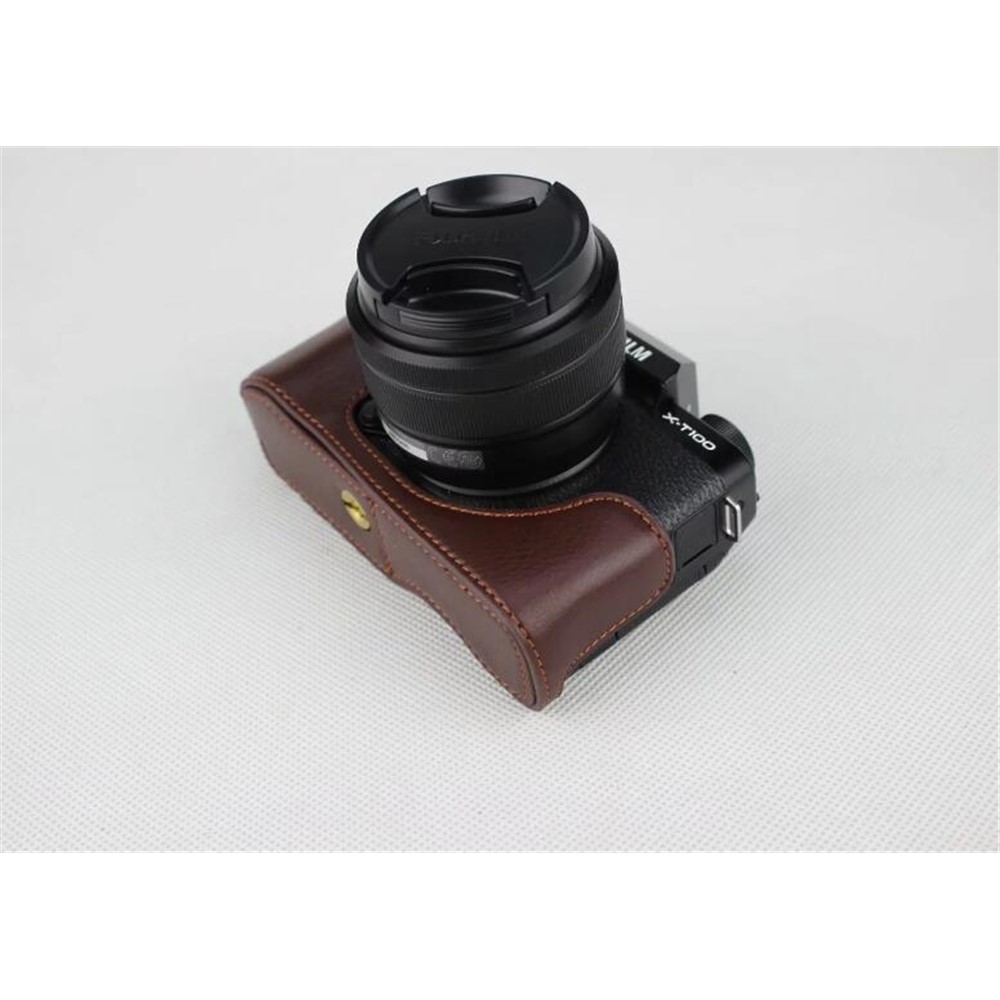 Genuine Leather Half Bottom Camera Protection Shell for Fujifilm X-T100 - Coffee-5