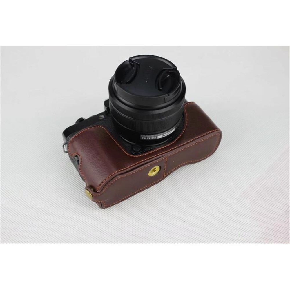Genuine Leather Half Bottom Camera Protection Shell for Fujifilm X-T100 - Coffee-6