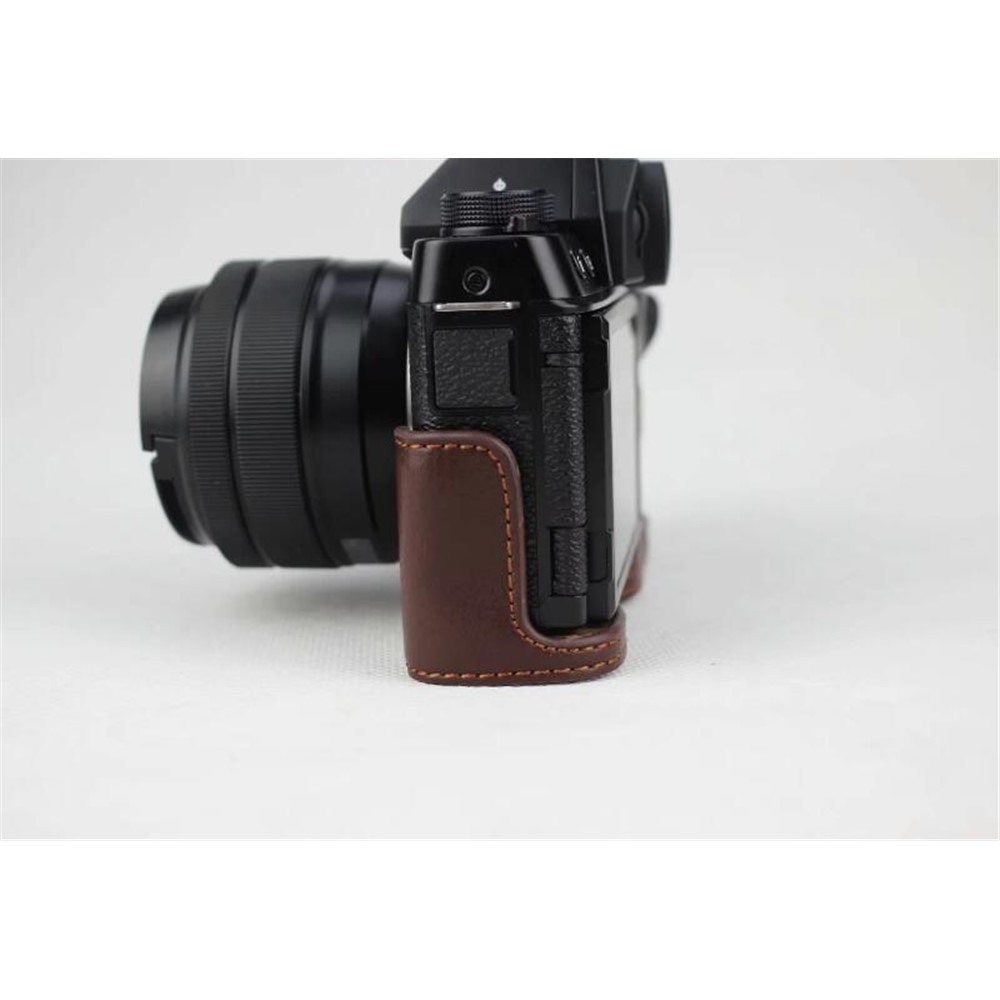 Genuine Leather Half Bottom Camera Protection Shell for Fujifilm X-T100 - Coffee-7
