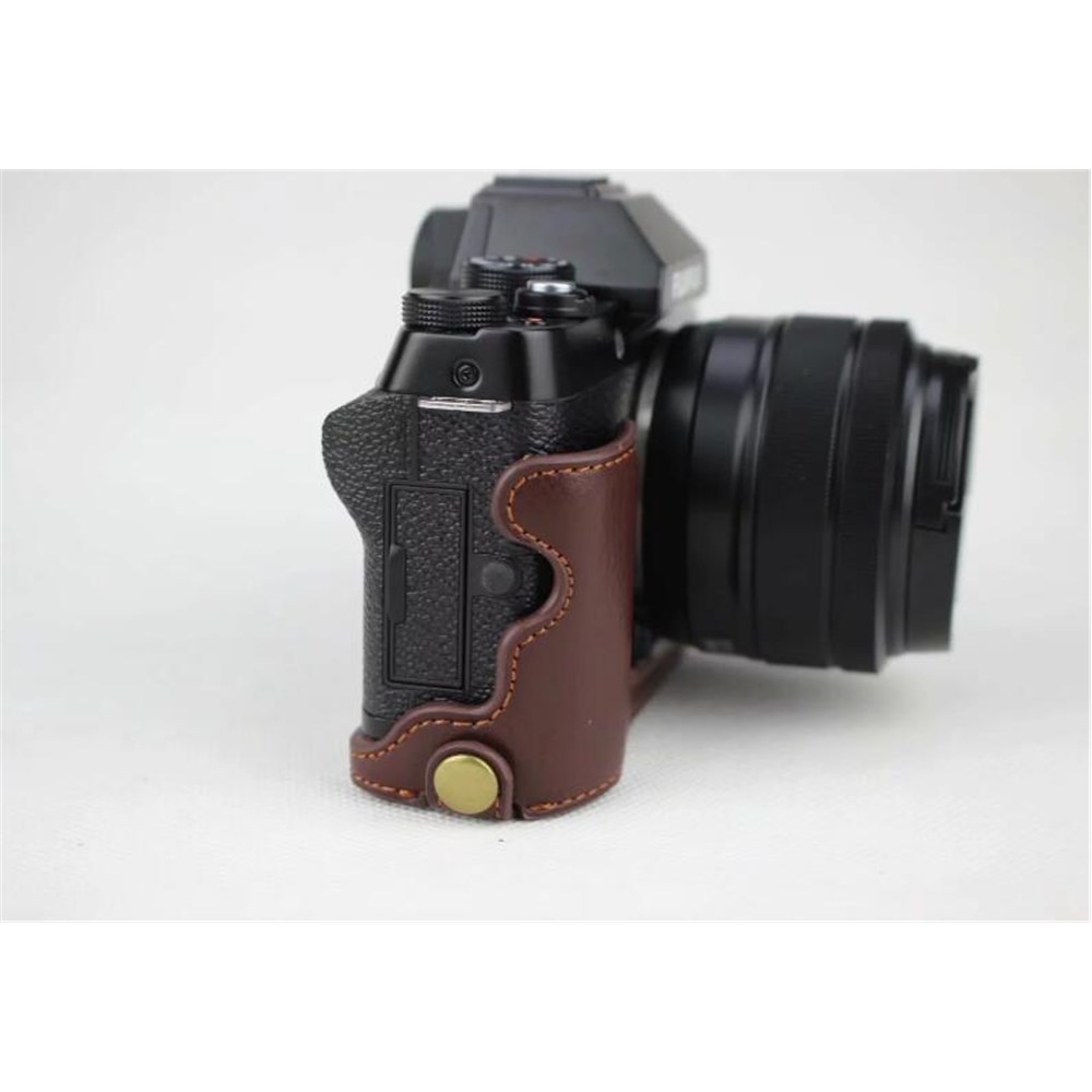 Genuine Leather Half Bottom Camera Protection Shell for Fujifilm X-T100 - Coffee-8
