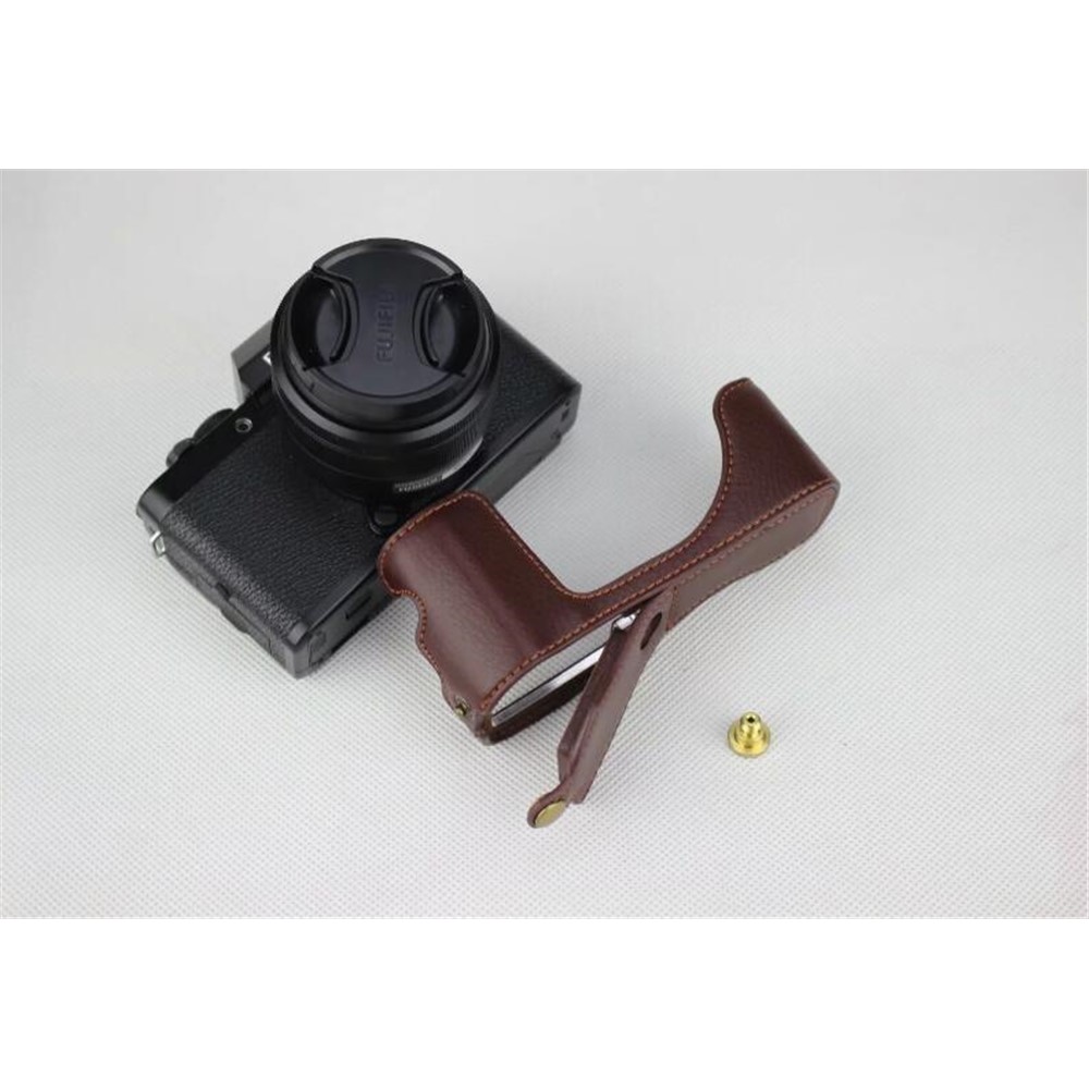 Genuine Leather Half Bottom Camera Protection Shell for Fujifilm X-T100 - Coffee-9