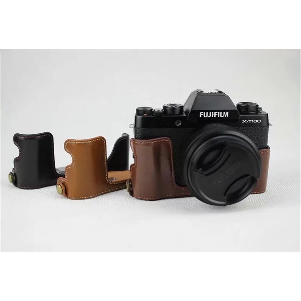 PU Leather Half Bottom Camera Protection Cover Shell for Fujifilm X-T100 - Brown-12