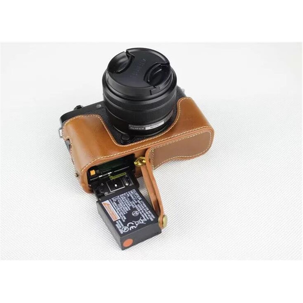PU Leather Half Bottom Camera Protection Cover Shell for Fujifilm X-T100 - Brown-6