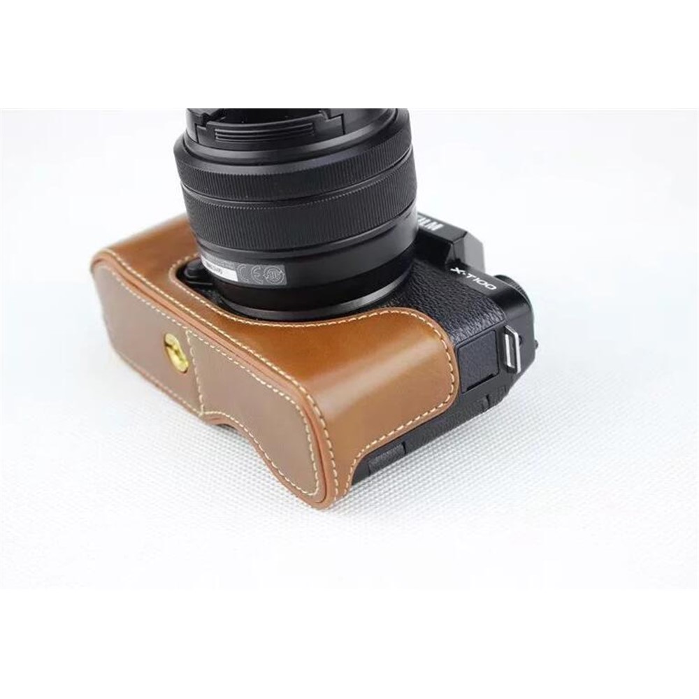 PU Leather Half Bottom Camera Protection Cover Shell for Fujifilm X-T100 - Brown-7